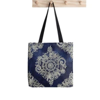 shopper black white blue mandala tote bag painted women harajuku shopper handbag girl shoulder shopping bag lady canvas bag