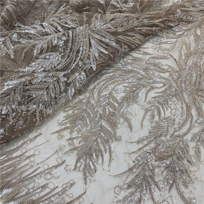 LFY Brown Rich Beads Heavy Embroidery Lace Fabric Luxury Gown Evening Dress African 1 Yard Clearance sale | Дом и сад