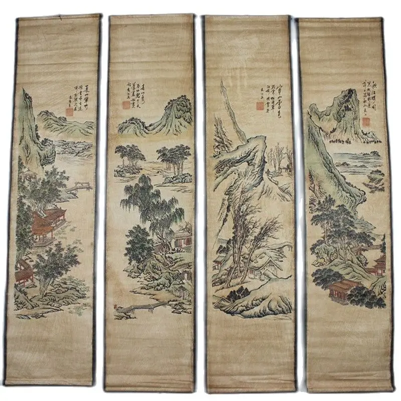 

Китайская народная коллекция sScroll живопись четыре экрана картины 4 пары