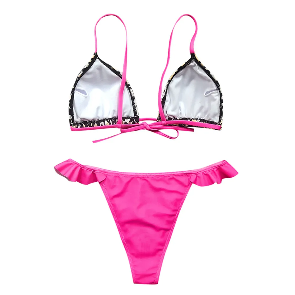 

Fashion Women Leopard Print Bikini Push-Up Padded Swimwear Bathing Sets Bandage Swimsuit G-string Brief micro Thong Beachwear