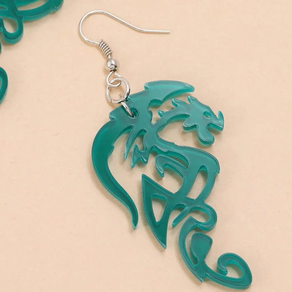 Забавные акриловые висячие серьги с зеленым демоном и драконом для женщин
