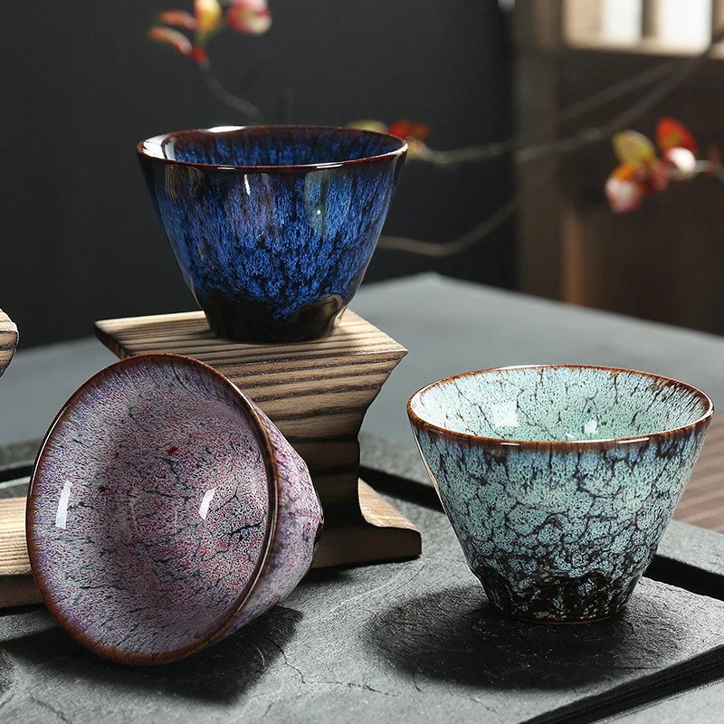 

Chinese Tenmoku Glazed Tea Cup Ceramic Teacup Tasting 120ml Kung Fu Tea Cup Drinking Beer Coffee Wine Whisky Mug