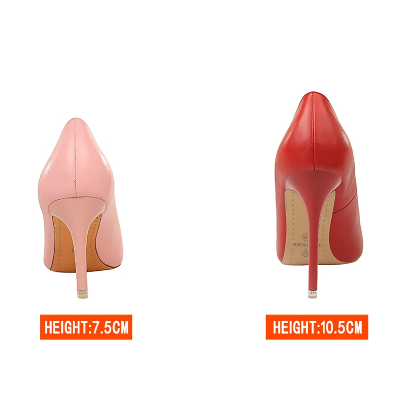 

2020 Sweet Women 7.5cm High Heel Soft Leather Party Pumps Scarpins Female Yellow Pink Blue Heels Wedding Shoes Stiletto Big Size