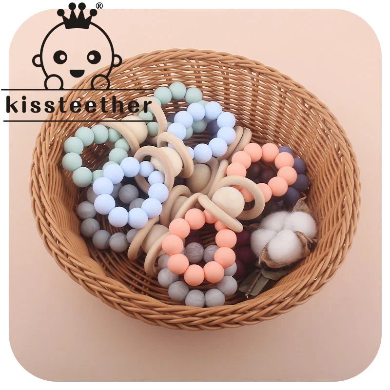 

Kissteether Wooden Rattles For Kids Montessori Baby Toys Educational Toys Bed Bell Wood Ring Sensory Baby Gym Toy Chew Teether