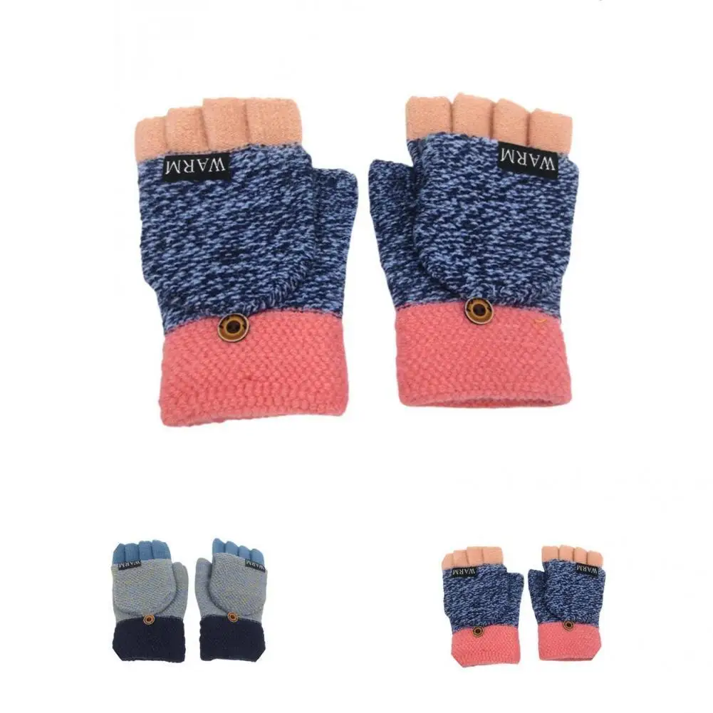 

1 Pair Couple Gloves Knitted Student Gloves Windproof Stretchy Gloves