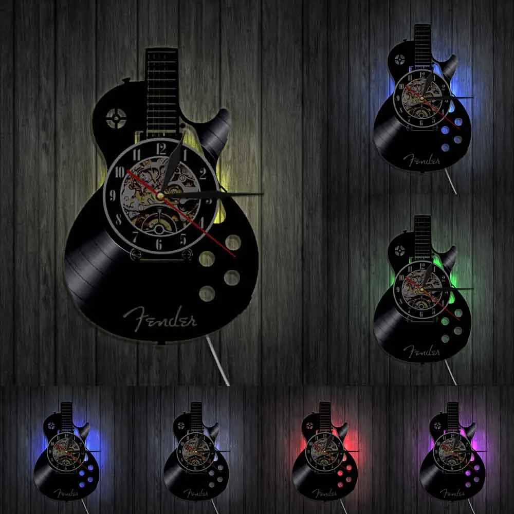 

Acoustic Guitar Wall Art Wall Clock Vinyl Record Wall Clock Rock n Roll Musical Gift Musical Instrument Home Interior Wall Decor