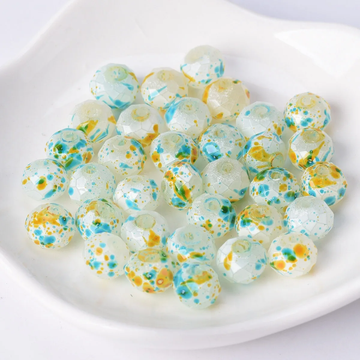 

30pcs 8x6mm Rondelle Faceted Blue & Yellow Coated Opaque Glass Loose Crafts Beads for DIY Jewelry Making Findings