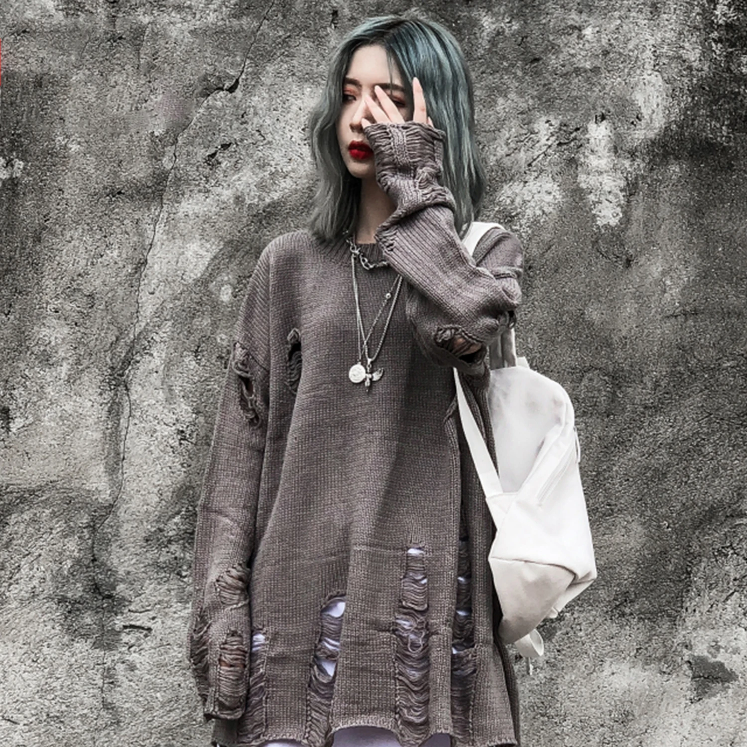 TRIYO 2021 Solid Ripped Knitted Womens Sweaters Harajuku Hip Hop Tops Fashion Streetwear Casual Female Pullover Outwear Black | Женская