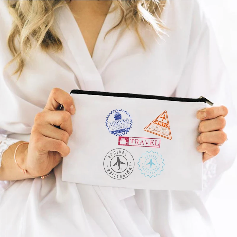

Stamp Label Cosmetic Bag for Makeup Woman Mini Storage Women Make Up Handbags Travel Organizer Kawaii Women's Free Shipping Bags
