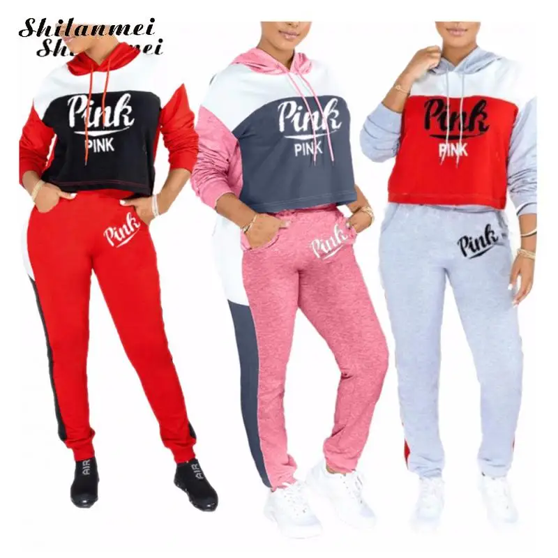 

Костюм спортивный женский с надписью, повседневный комплект из двух предметов, штаны и толстовка, серого и красного цветов, комплект на осен...