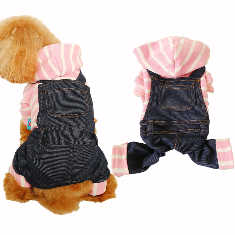 Комбинезон джинсовый для собак толстовка с капюшоном щенков и кошек одежда на