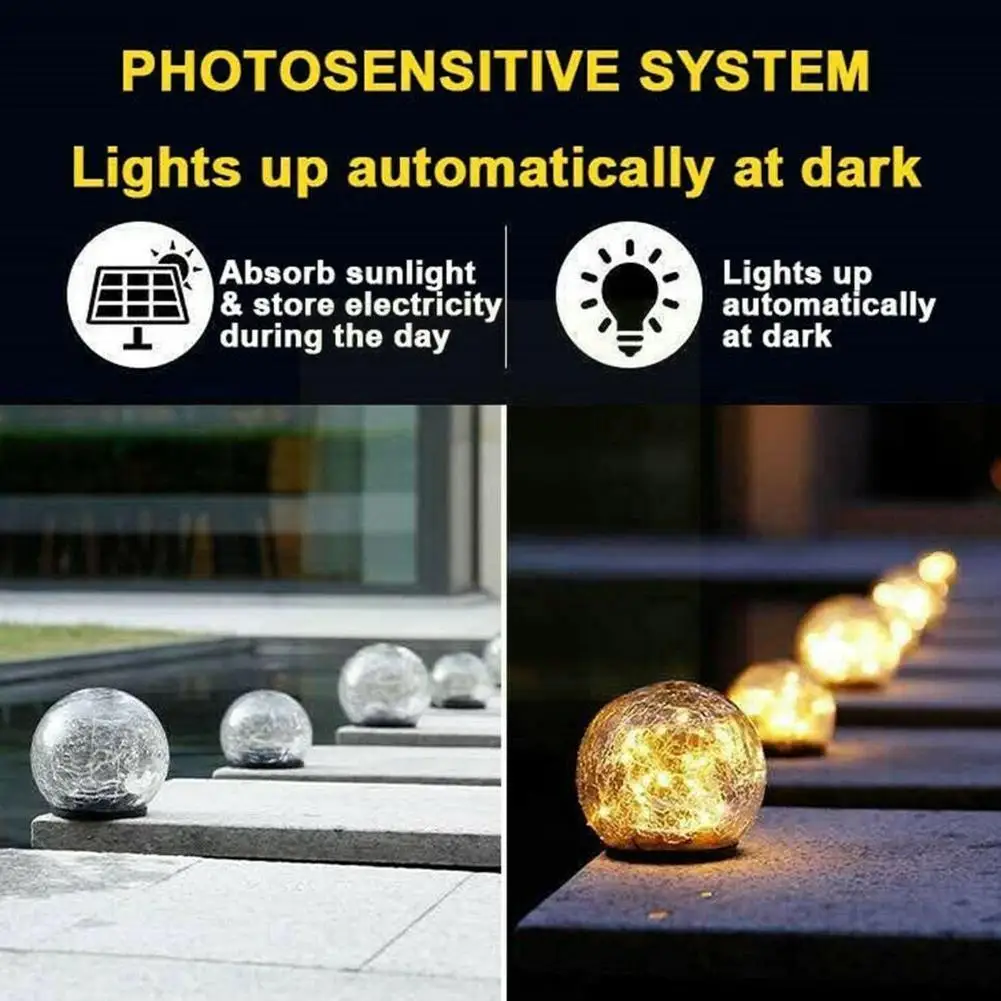 

Уличный садовый светильник на солнечной батарее, треснувшая стеклянная шаровая лампа, водонепроницаемая лампа для газона, тротуара, дороже...