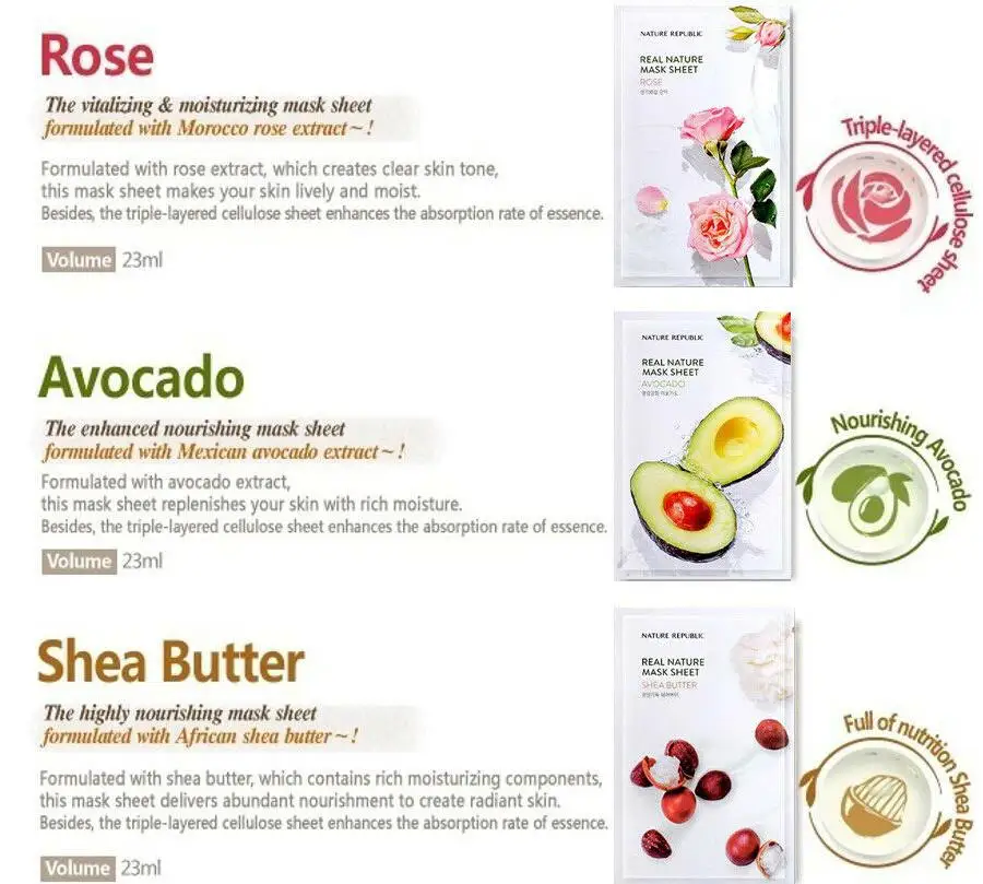 

Korea Cosmetic Nature Republic Real Nature Face Mask Sheet Randomly 10pcs Hyaluronic Acid Facial Mask Shrink Pores Face Mask Set