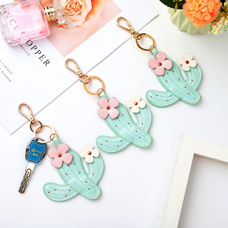 

strap keychain Female Cute Keychains Prickly Pear Cactus Gold car Key Ring Keychain For A Good Friend Gift accessories 2020