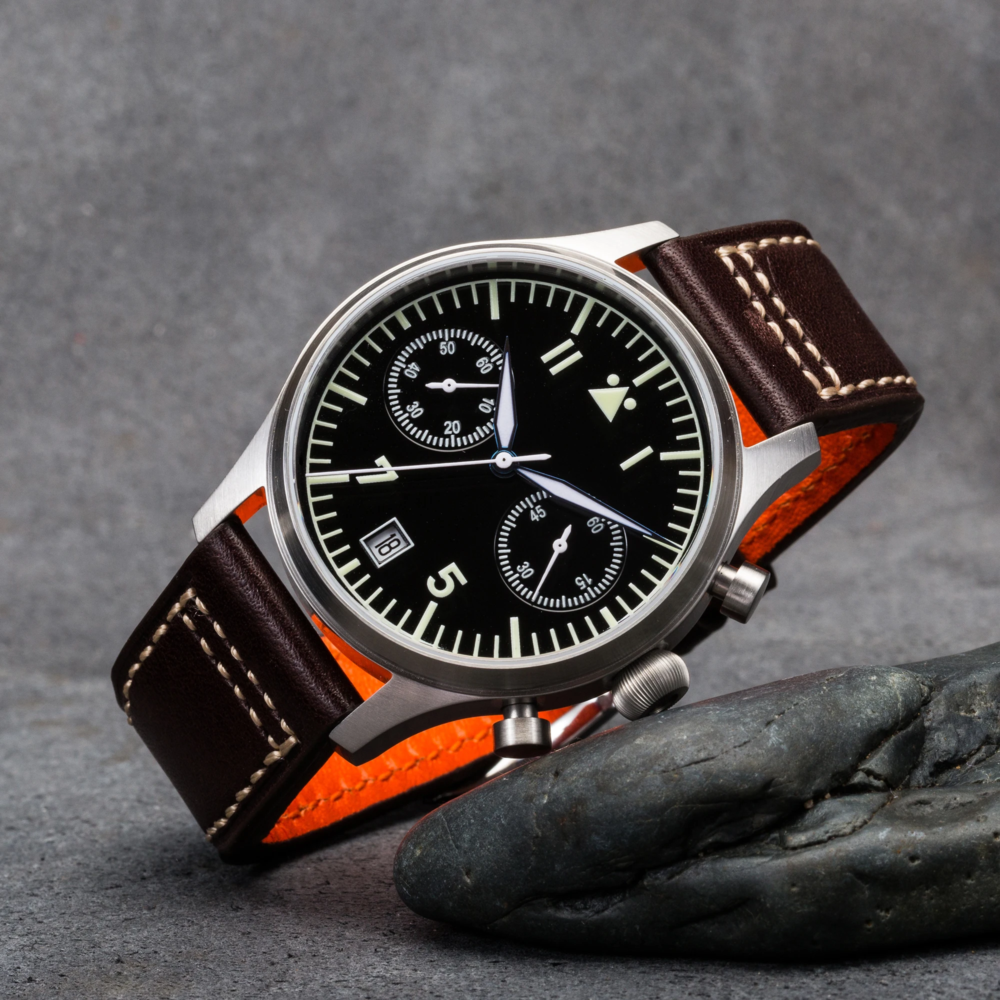 【Escapement Time】Quartz 6S21 движение пилот Flieger часы хронограф с черным циферблатом и 40 мм