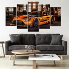 Картина на холсте, 5 шт., украшение для дома, настенное искусство AMG GT3, картина суперкара, автомобильные принты, модульная Современная рамка, плакат для гостиной