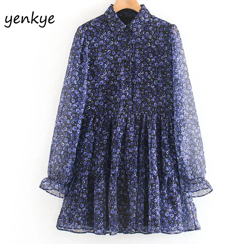 Женское винтажное синее платье с цветочным принтом женское сексуальное