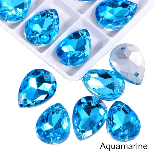 Aquamarine 24 шт. 13x18 мм каплевидные стразы, стеклянные пришитые стразы, высокое качество, хрустальные стразы для шитья одежды B3671 - Цвет: Aquamarine