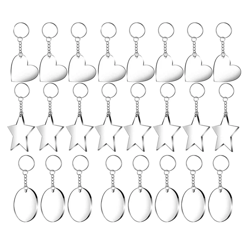 

X7YA 24Pieces Heart Star Round Shaped Acrylic Keychain Blanks Set with Key Chain Rings for DIY Projects & Crafts Home Decor