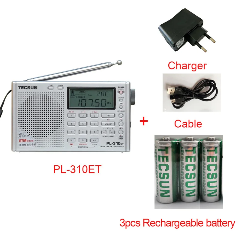 TECSUN PL-310ET мир полный диапазон коротковолнового радио FM AM MW SW LW приемник DSP цифровая Демодуляция стерео радио VS Degen DE13 - Цвет: Sliver all set