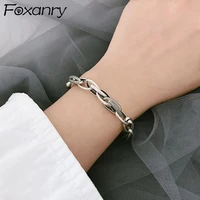 foxanry 925 stamp bracelet jewelry for women trendy punk rock vintage simple thick chain accessories gifts wholesale