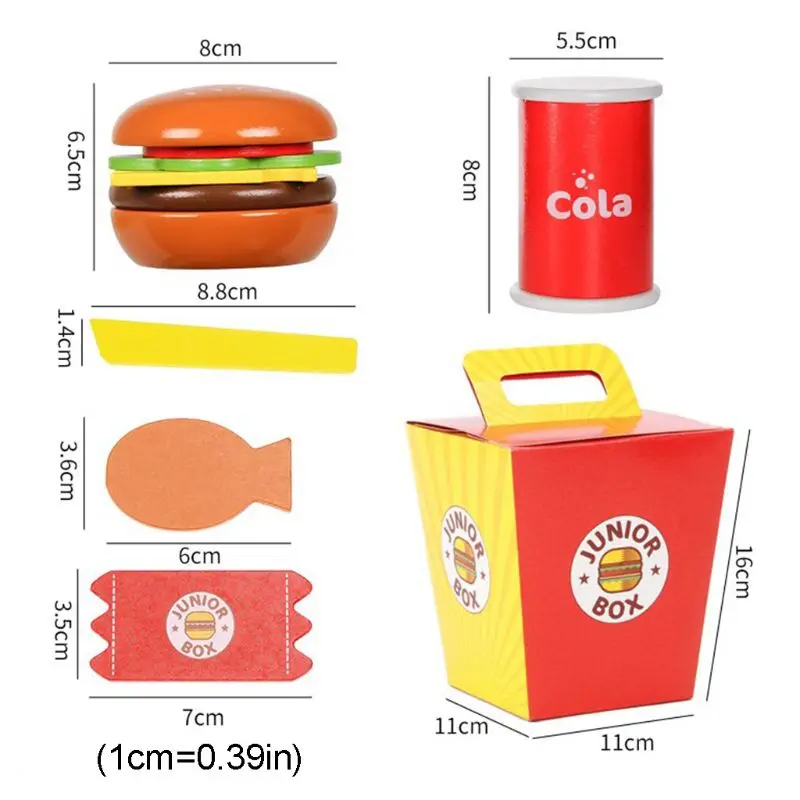 

Children Simulation Wooden Burger Set Meal Hamburger Fries Baby Play House Toy Parent-child Interactive Game Prop