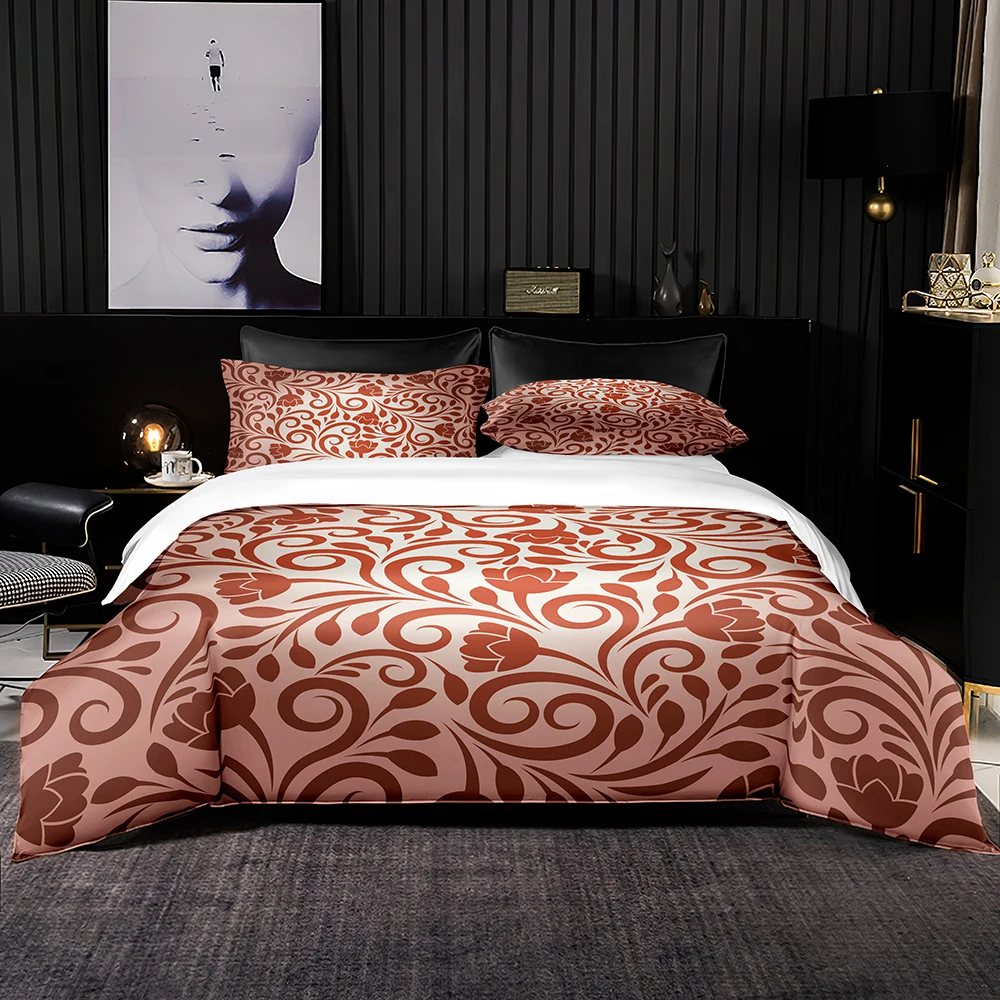 

Palace Retro Style Bedding Set Luxury Red-brown Duvet Cover Vintage Wave Pattern Set with Pillowcase for Queen King Size