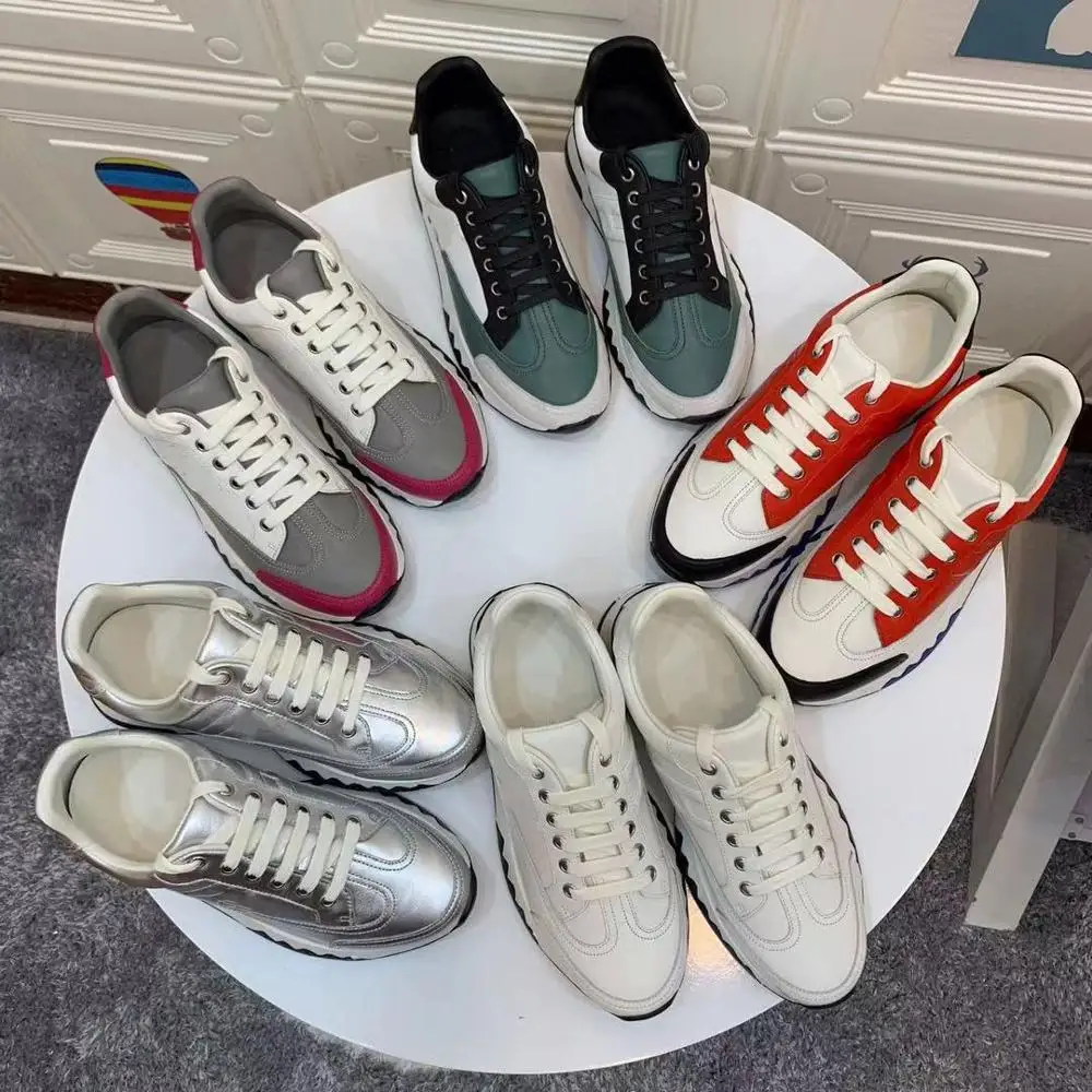 Разноцветные Женские кроссовки из коровьей кожи Новинка 2019 года Брендовые
