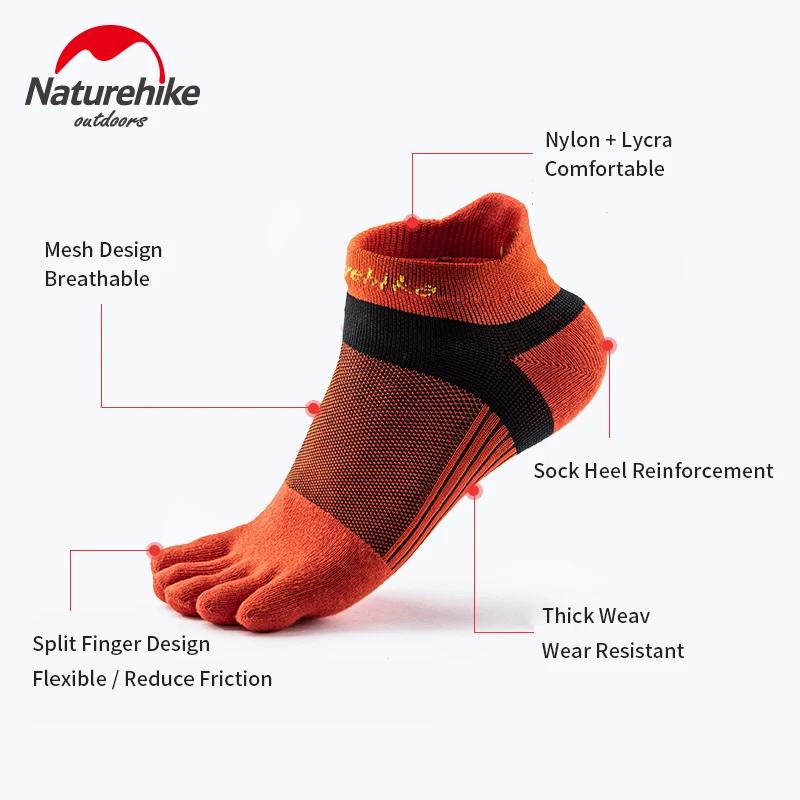 Носки для бега Naturehike с пятью носками мужчин и женщин дышащие тканевые спортивные