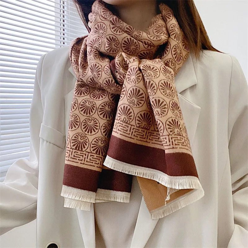 

Новинка Осень-зима 2021 корейский женский шарф из искусственного кашемира модный красный сетчатый шарф с утолщенной длинной теплой шалью