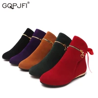 gqpjfi suede solid color womens boots round head comfortable martin boots flat heel cotton lining winter keep warm bare boots
