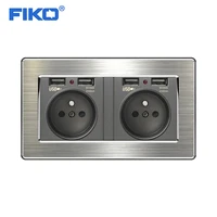 fiko 16a fr eu two gang stainless steel panel 16a french socket with dual usb household wall power standard 146mm86mm