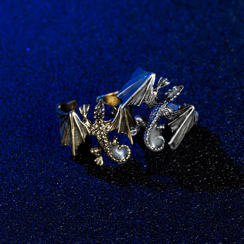 

Retro Style Open Adjustable Dragon Luminous Ring Double Color Creative Rings Cool Men Jewelry