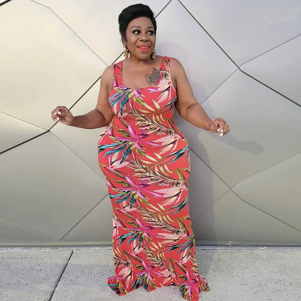 

Женское платье-макси с цветочным принтом, без рукавов