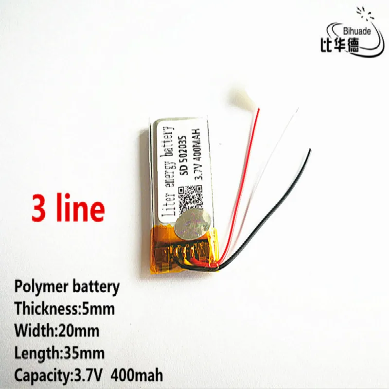 

10pcs/lot 3 line Good Qulity 3.7V,400mAH,502035 Polymer lithium ion / Li-ion battery for TOY,POWER BANK,GPS,mp3,mp4