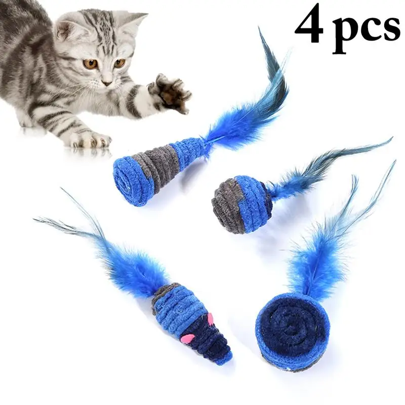

4pcs/set Cat Play Toys Set Creative Faux Feather Plush Rope Cat Teaser Toy Pet Play Toy Cat Favors Pet Supplies