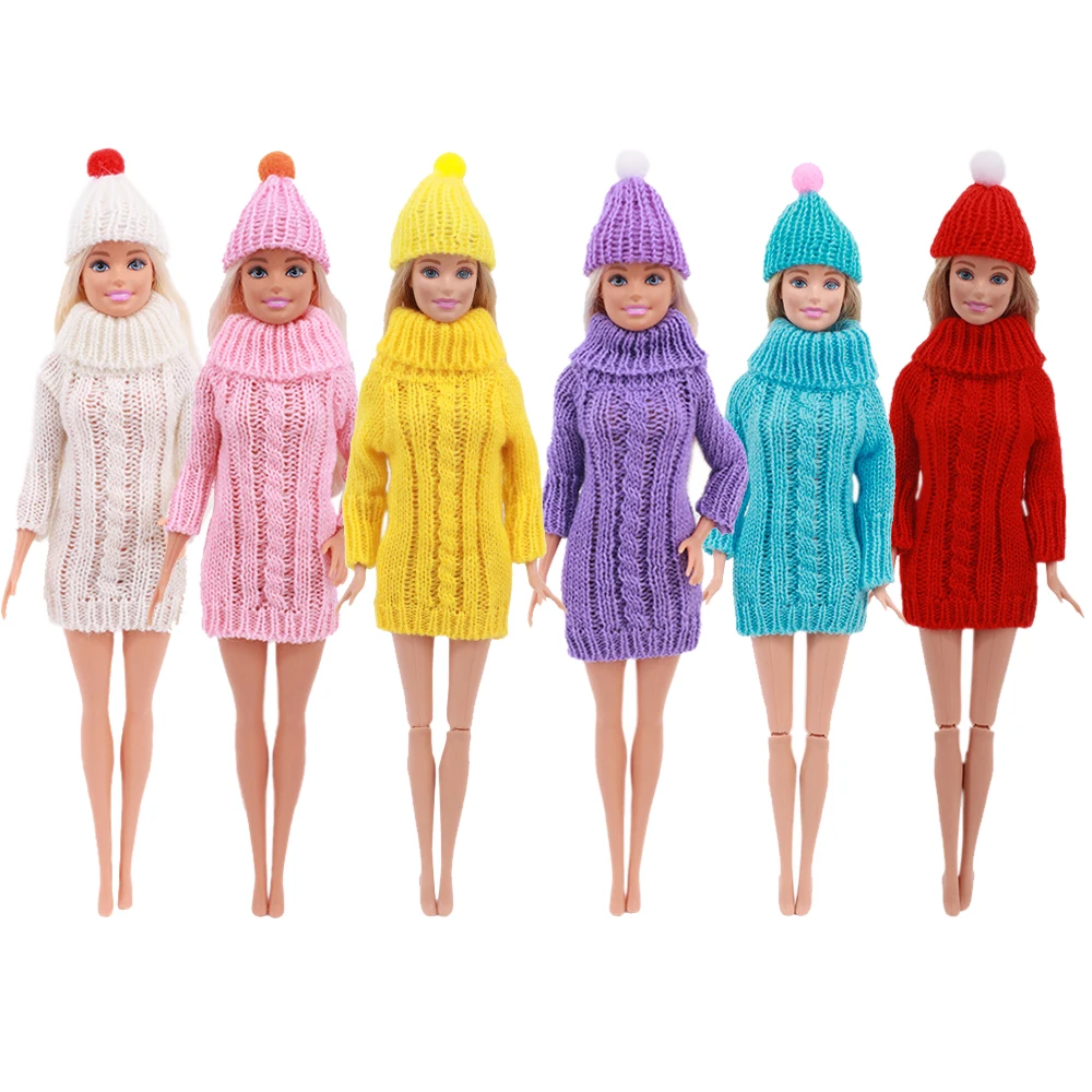 

1 шт., разноцветный Мягкий трикотажный свитер из чистого хлопка, платье, Одежда для куклы, аксессуары для Барби/игрушка для девочек 11,8 дюйма