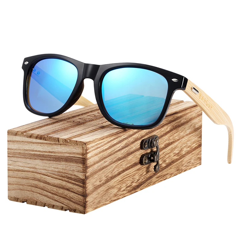 Blue Wood BARCUR поляризационные бамбуковые солнцезащитные очки мужские деревянные Солнцезащитные очки женские брендовые оригинальные деревянные очки Oculos de sol masculino - Цвет линз: Blue Wood