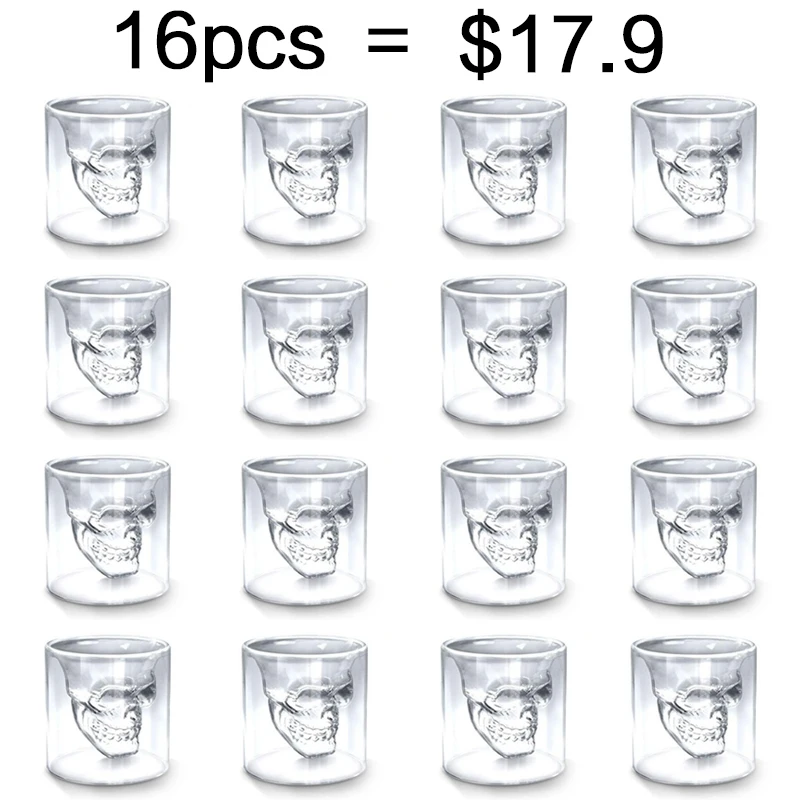 Прозрачная чашка с черепом 25 мл 16 шт. двойные бокалы пиво виски водка вино вода