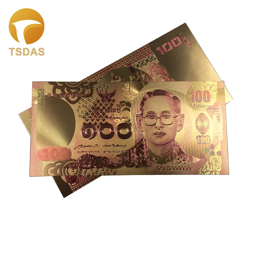Colored Thailand Banknotes 24K Gold Banknote Plated Fake Money 100 Baht Bank Note for Business Gift 10pcs/lot|banknote gold|banknote billbanknote lot