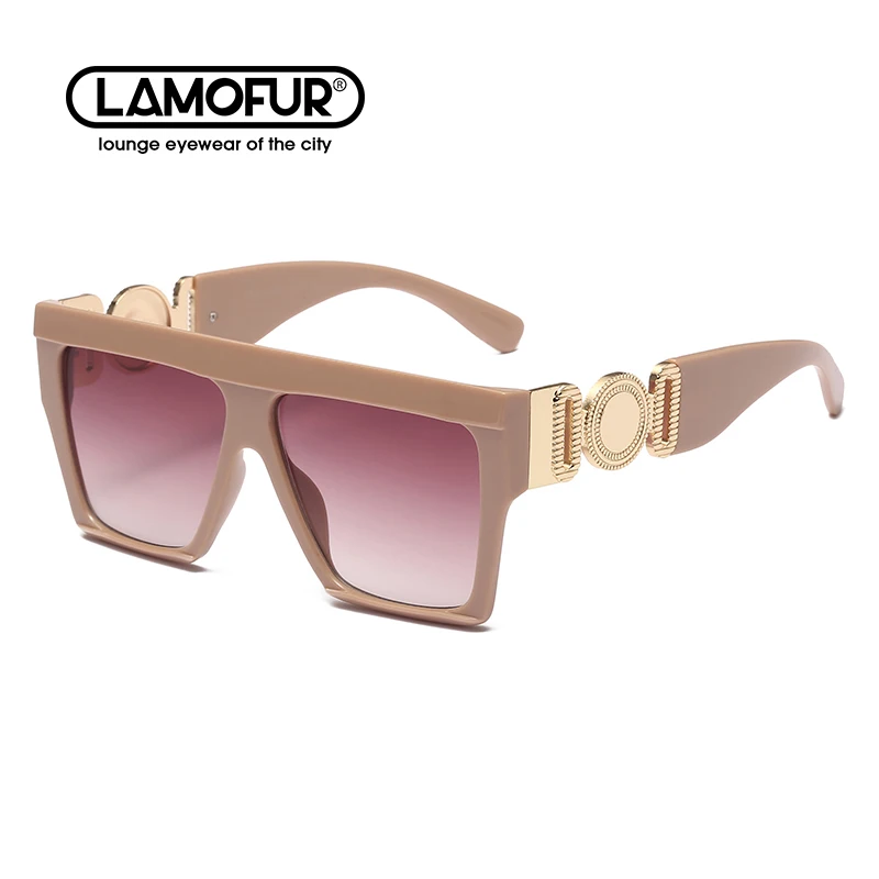 

LAMOFUR Rectangular Sunglasses Brand Designer Luxury Women's Flat Top Sunglasses Classic Retro Glasses UV400 Oculos De Sol 8223