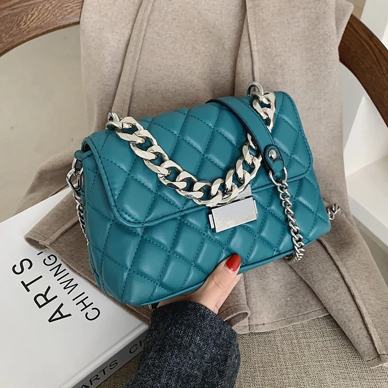 

Silver Chain Crossbody Bag for Women Brand Design Fashion Thread Flap New Shoulder Handbags High Quality PU Leather Totes