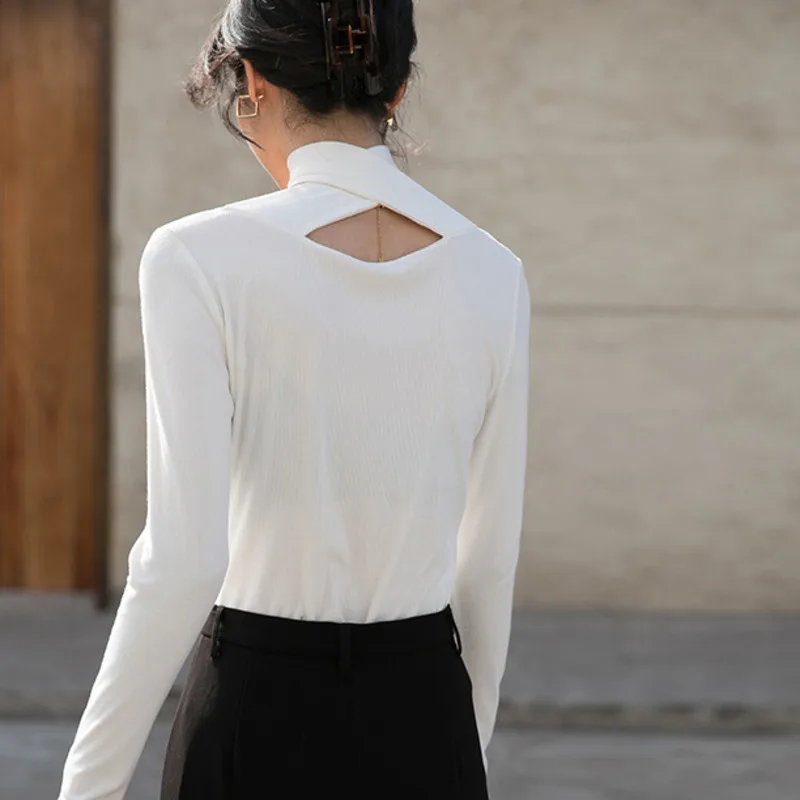 

Mozision Halter Hollow Out T-shirt Women's 2021 Spring New Solid Round Collar Slim Tops Ladies Fashion Simple T-shirts Tide