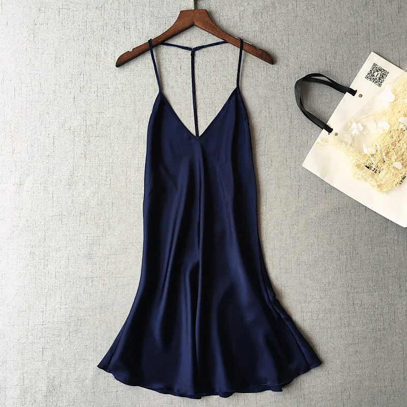 Women's Sexy V-neck Drawstring Nightdress Silk Matte Silk Soft Breathable Smooth Back Nightdress Sexy Nightwear  Camisolas