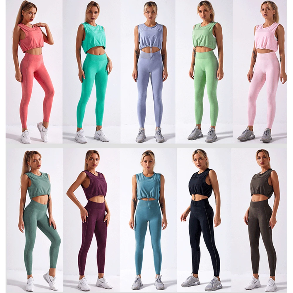 Yoga Set Seamless Sport Set Women Fitness Gym Set Workout Clothes Women Drawstring Sports Top Seamless Leggings Women Tracksuit
