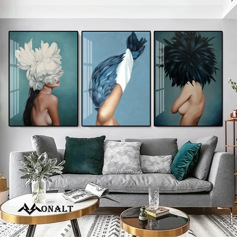 

Canvas Art Modern Home Wall Decor Abstract Painting Nordic Wings Naked woman Living Room Decoration Pictures Poster and Prints