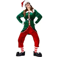 adult christmas santa claus cosplay costume green red velvet xmas party dress set elf costume for women men plus size xl