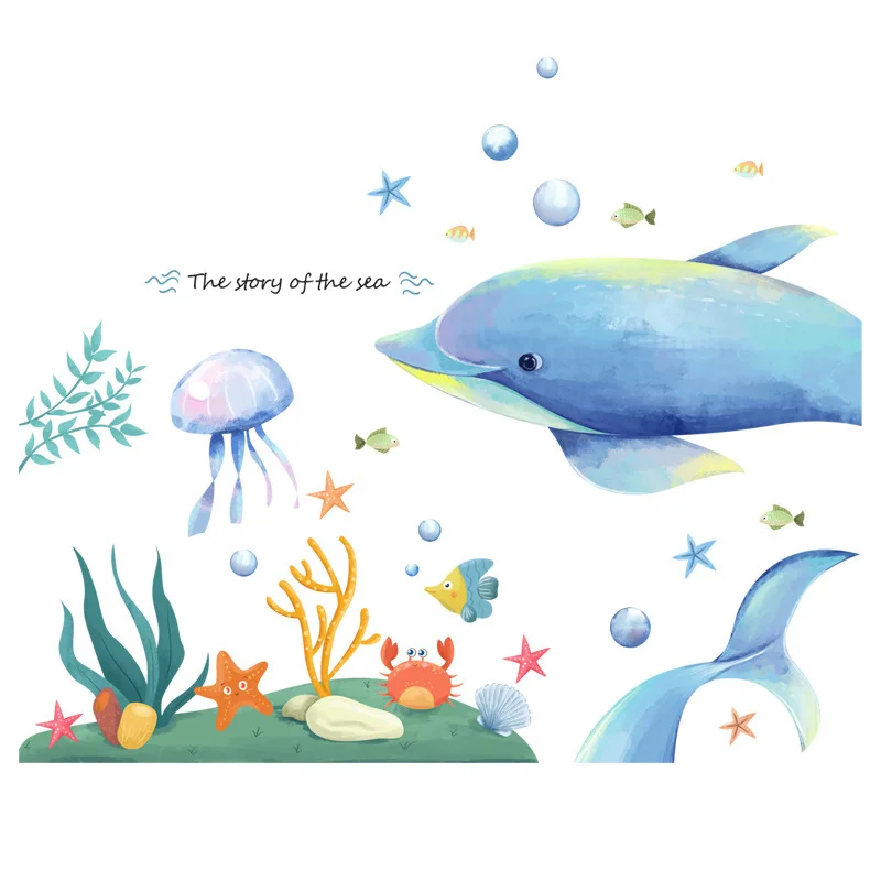 

Tofok DIY Children Room Wall Bathroom Tile Decoration Stickers Baby Nursery Cartoon Dolphin Self-adhesive Art Mural Decals