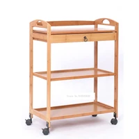 new movable bamboo dining trolley 34 layer tea dining cart small living room side cabinet beauty salon trolley kitchen shelf