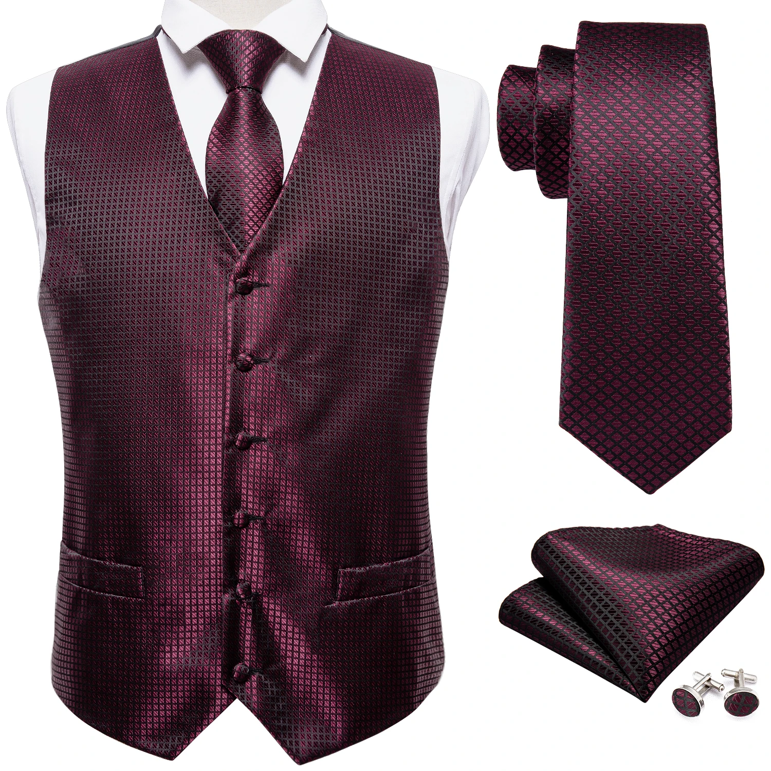 Мужской классический красный однотонный жаккардовый Шелковый жилет платок